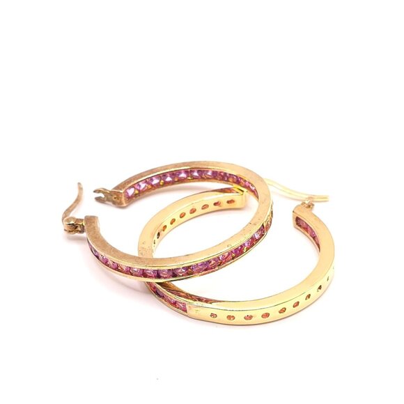 Ross-Simon Gold & Silver Pink Sapphire CZ Hoops - Picture 5 of 15